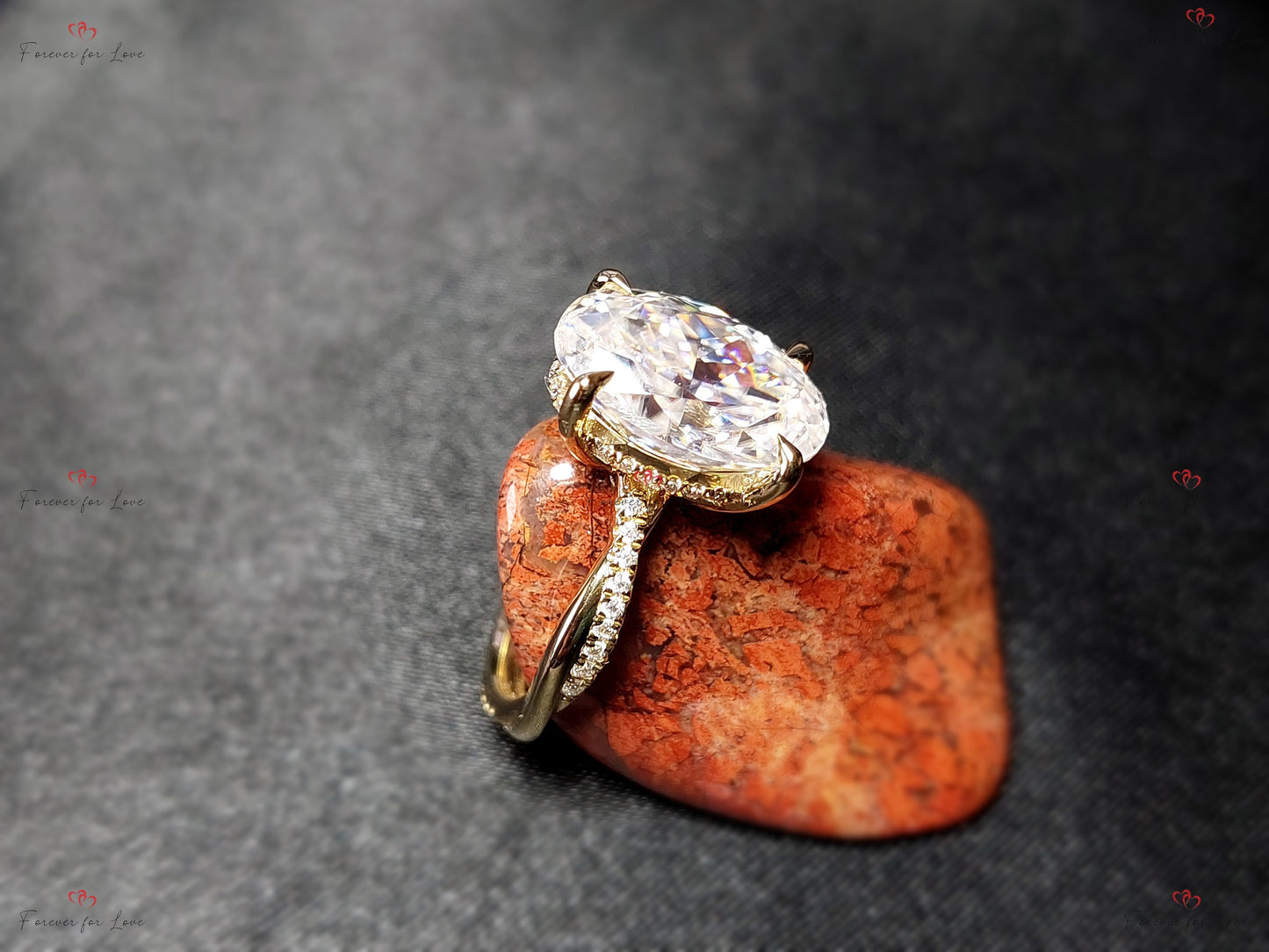 4.5 Ct Oval Lab Diamond or Moissanite Hidden Halo Engagement Ring Oval cut 1Ct Moissanite Brilliant Cut engagement ring in 935 Argentium Silver — custom handcrafted by Forever For Love