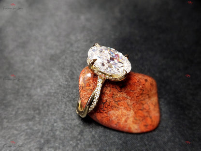 4.5 Ct Oval Diamond, Moissanite Hidden Halo Engagement Ring