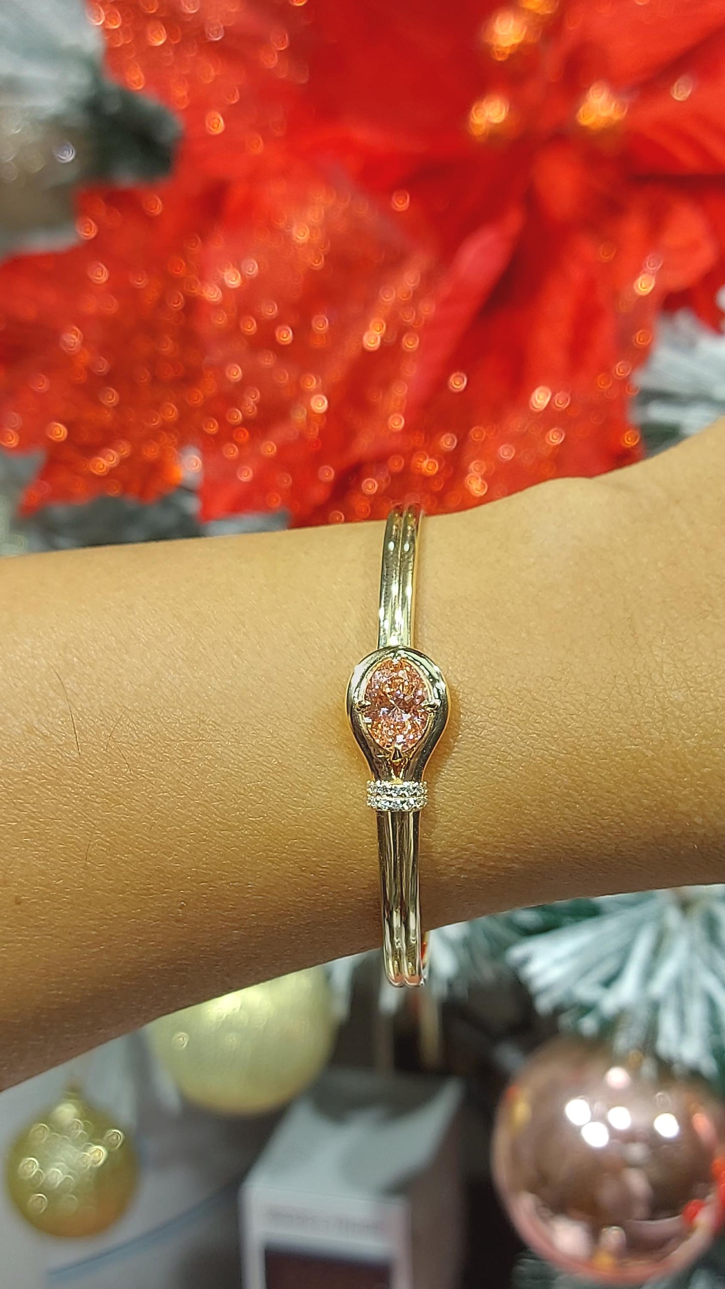 Solid Gold Bangle Bracelet for Women, Pink Oval Cut Diamond Bracelet Bangle, Diamond Bangle Bracelet, Gift For Her Moissanite engagement ring in Gold or Platinum — custom handcrafted by Forever For Love
