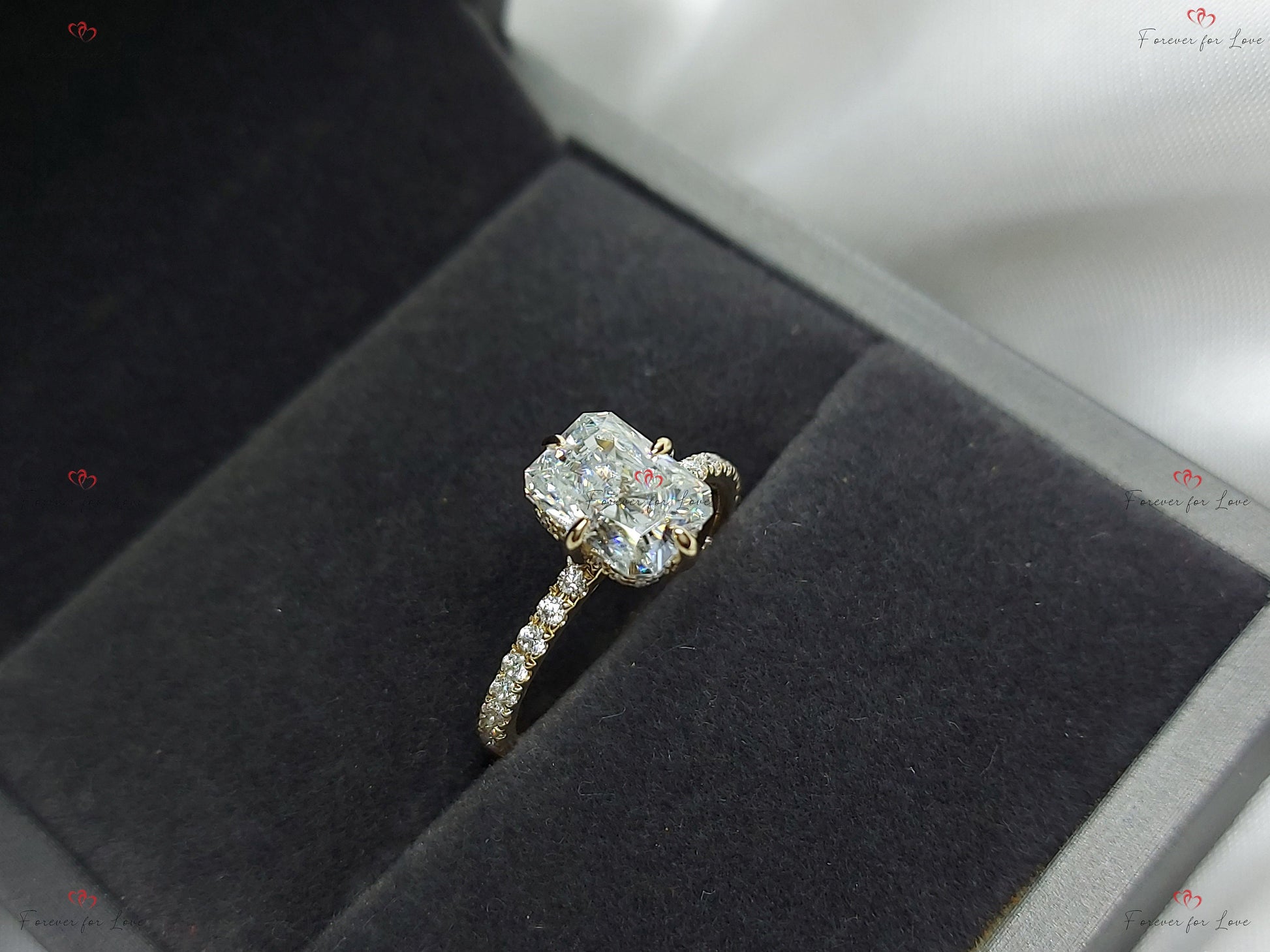 1.5 Ct Radiant Diamond, Moissanite Solitaire Engagement Ring