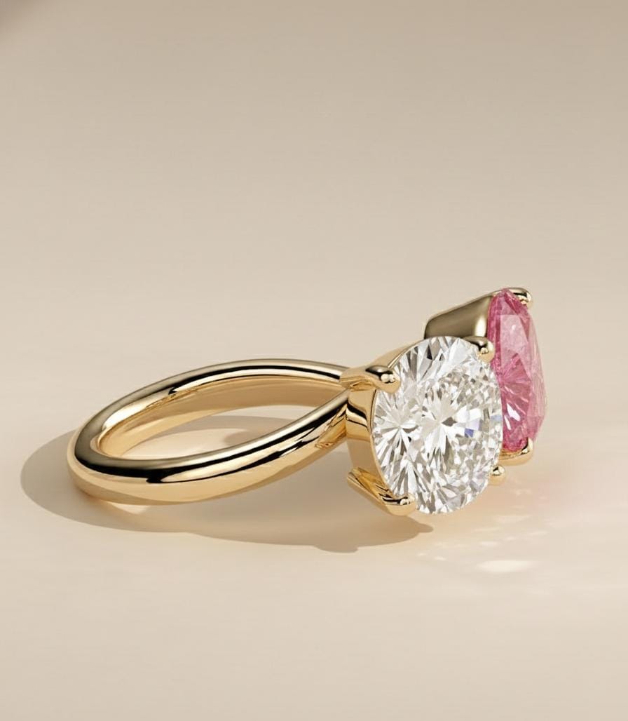 1.5 Ct Pear Pink Lab Diamond with Pink Sapphire Toi et Moi Engagement Ring Pear cut Moissanite engagement ring in Gold or Platinum — custom handcrafted by Forever For Love