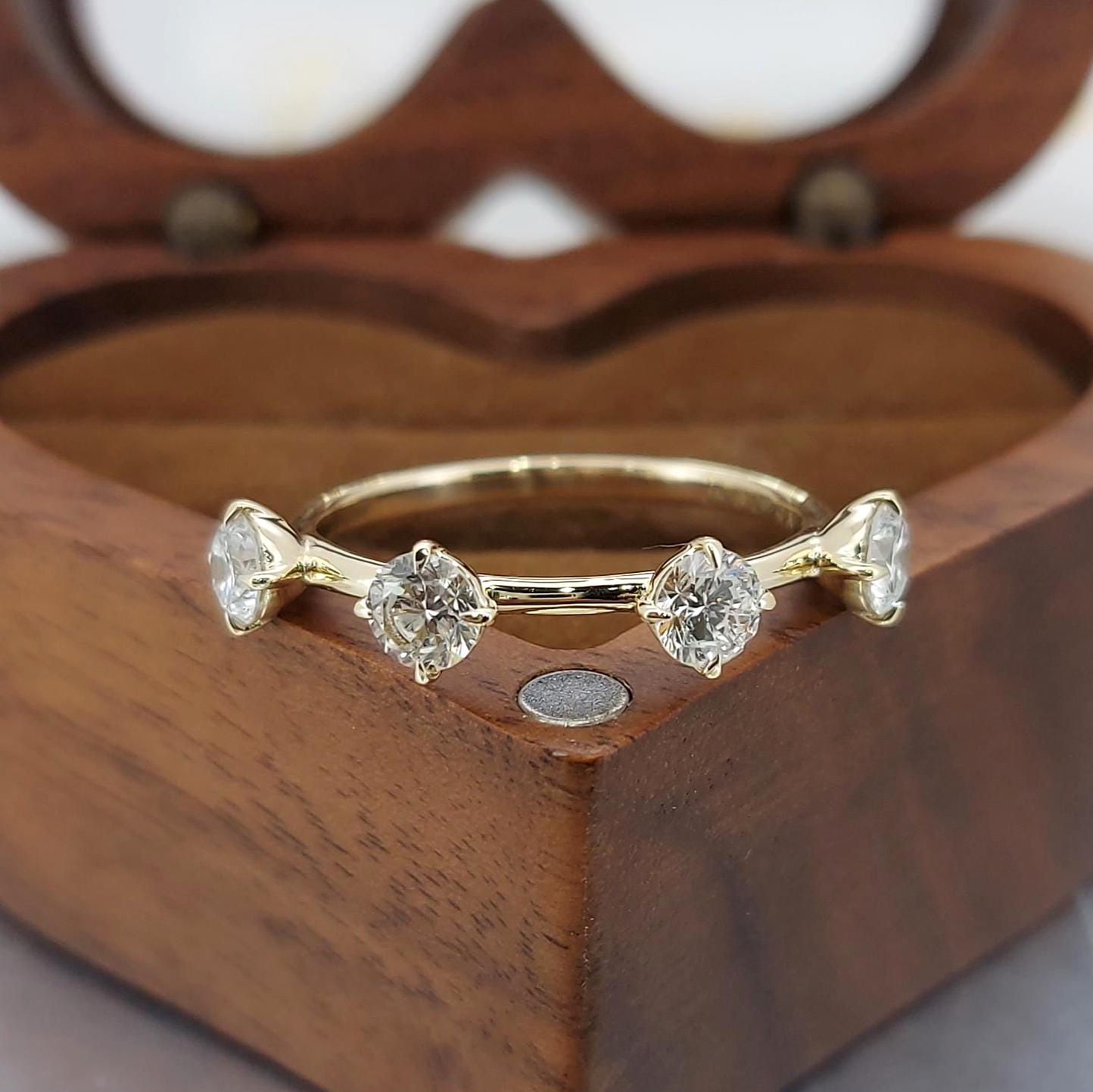 Round Lab Diamond Band Round cut Moissanite Brilliant Cut engagement ring in 935 Argentium Silver — custom handcrafted by Forever For Love