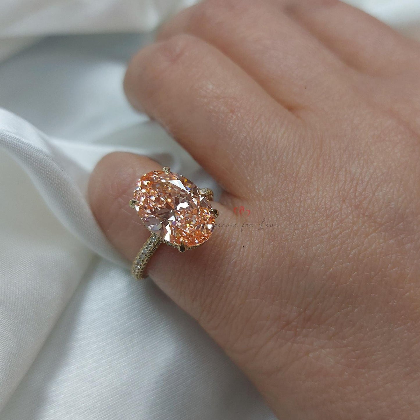 5 Ct Oval Fancy Pink IGI Certified Lab Diamond Engagement Ring Oval cut 1Ct Moissanite Brilliant Cut engagement ring in 935 Argentium Silver — custom handcrafted by Forever For Love