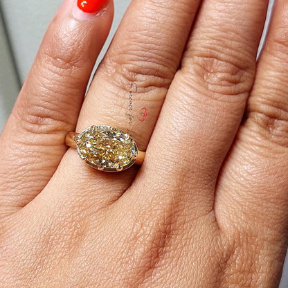 4 Ct Oval Yellow Diamond, Moissanite Engagement Ring