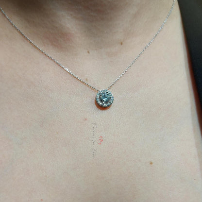 Runde Diamant-Halskette, 14 Karat Weißgold, zierliche minimalistische runde Anhänger, echte Diamant-Damen-Halskette, besonderes Geschenk für sie.