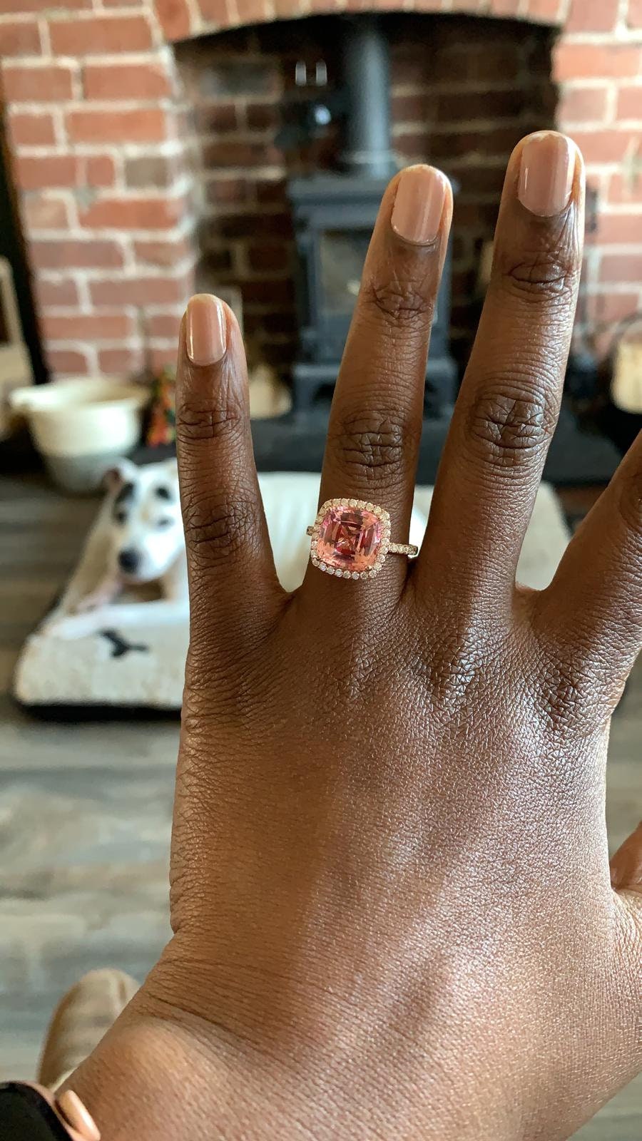 Verlobungsring mit rosa Saphir und Halo Round cut Moissanite engagement ring in 935 Argentium Silber — custom handcrafted by Forever For Love
