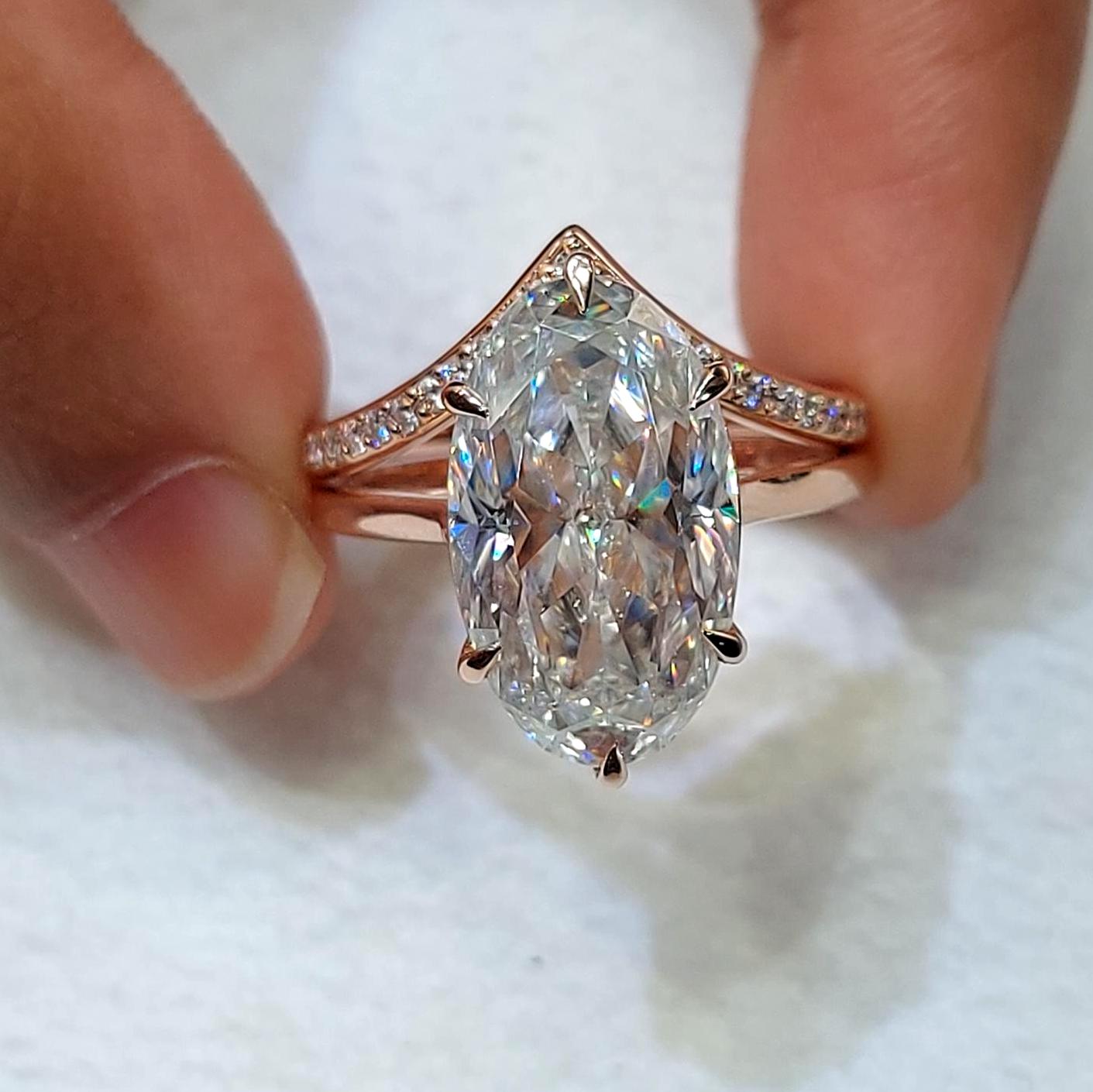 6.5 Ct Oval Moissanite Wedding Band Oval cut Moissanite Brilliant Cut engagement ring in 935 Argentium Silver — custom handcrafted by Forever For Love
