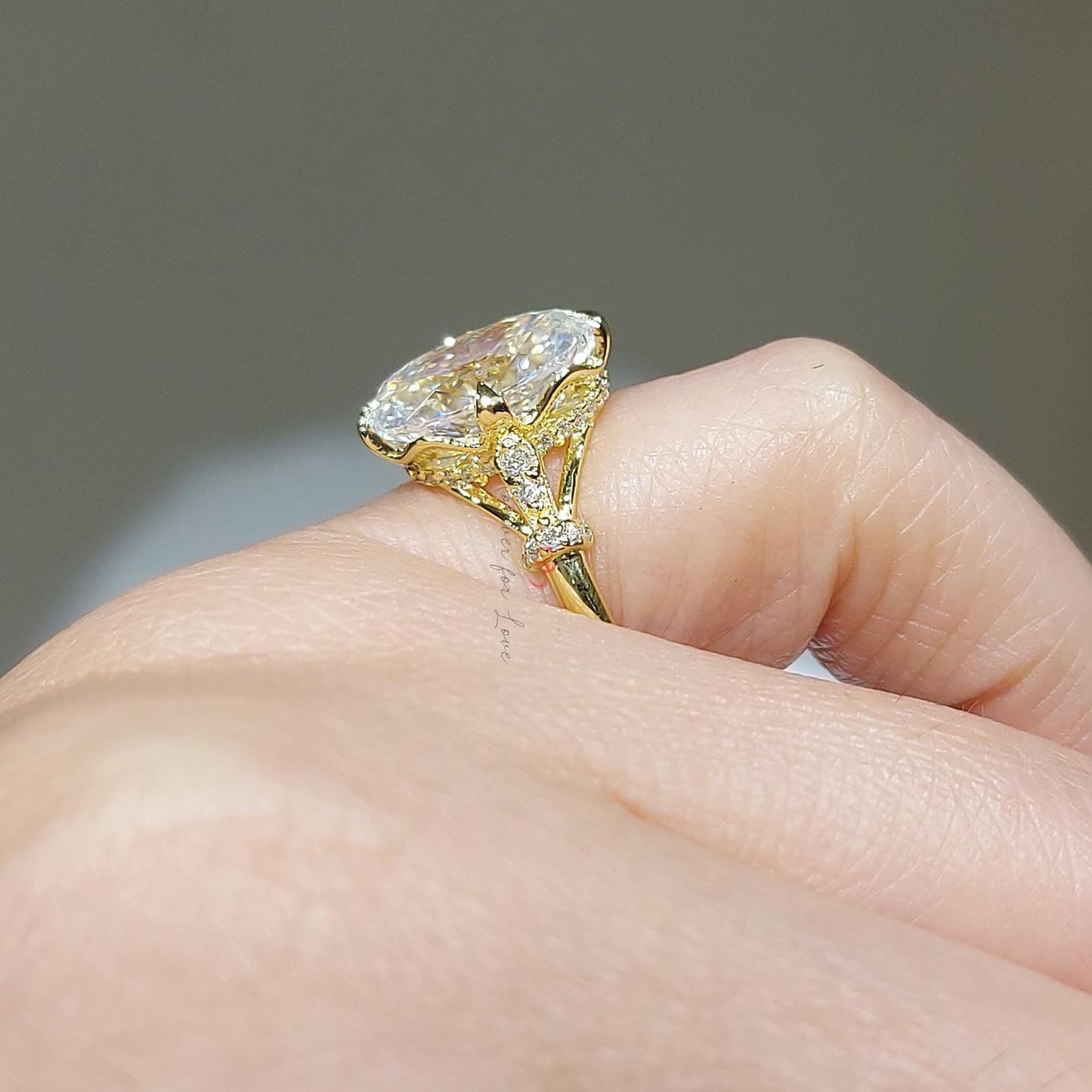 4 Ct Oval Moissanite Hidden Halo with Eternity Shank Engagement Ring Oval cut 1Ct Moissanite Brilliant Cut engagement ring in 935 Argentium Silver — custom handcrafted by Forever For Love