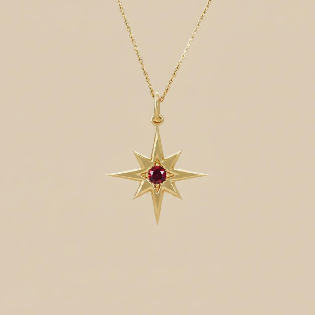 Pendentif étoile du Nord en rubis, collier céleste en or massif 14 carats, délicat pendentif étoile pierre de naissance, cadeau minimaliste pour elle, bijoux étoiles Moissanite engagement ring in Gold or Platinum — custom handcrafted by Forever For Love