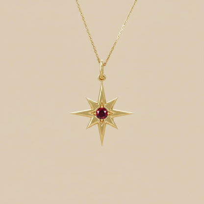Pendentif étoile du Nord en rubis, collier céleste en or massif 14 carats, délicat pendentif étoile pierre de naissance, cadeau minimaliste pour elle, bijoux étoiles
