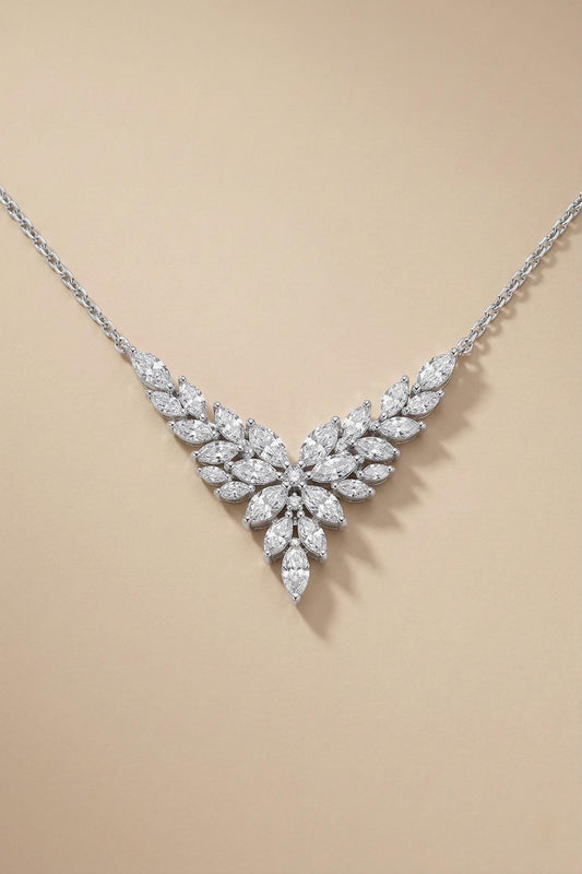 Marquise and Round diamond Necklace, 14k White Gold, Dainty Minimalist Necklace, Lab Diamond Necklace, Unique design, Special Gift For Her.