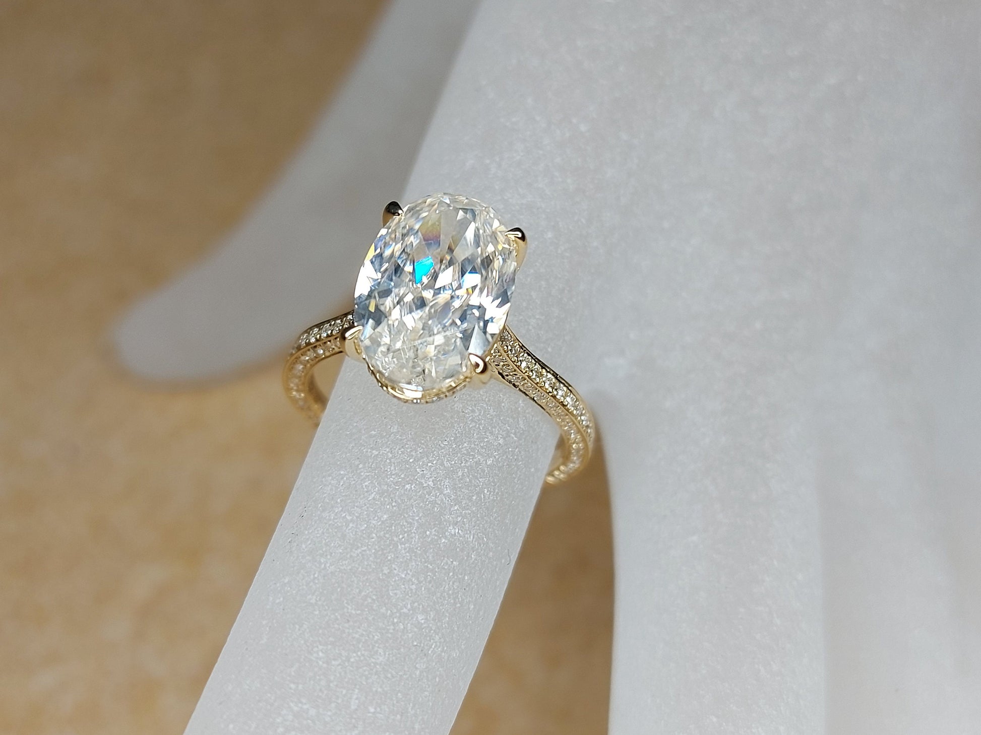 5 Ct Oval Diamond, Moissanite Hidden Halo Engagement Ring