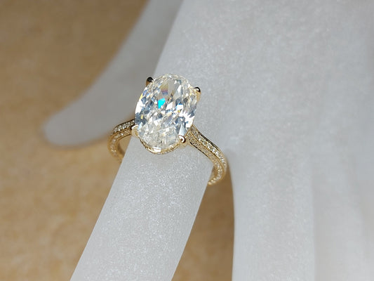 5 Ct Oval Diamond, Moissanite Hidden Halo Engagement Ring