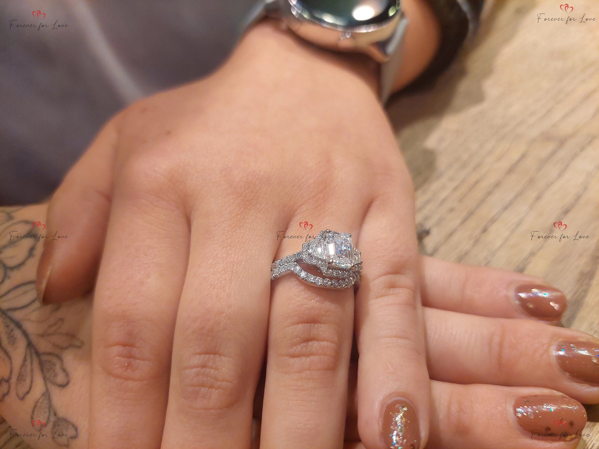 Emerald Moissanite Three Stone Ring