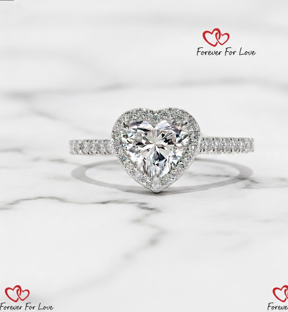 IGI Certified Heart Lab Diamond Halo Engagement Ring