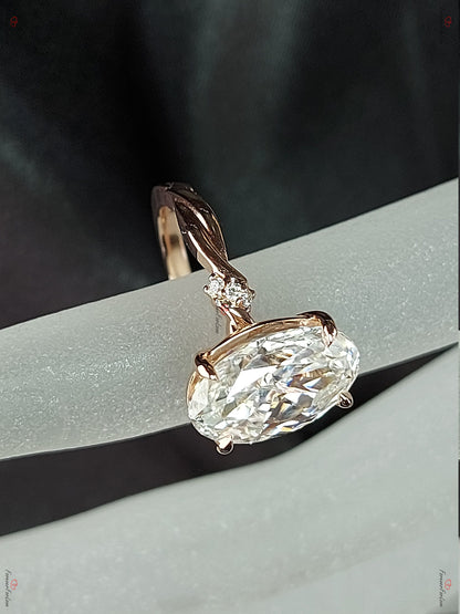 5.5 Ct Oval Cut twist band Engagement Ring,Moissanite Engagement in Solid Gold, Elongated Oval Engagement Ring, Modern Engagement Ring.