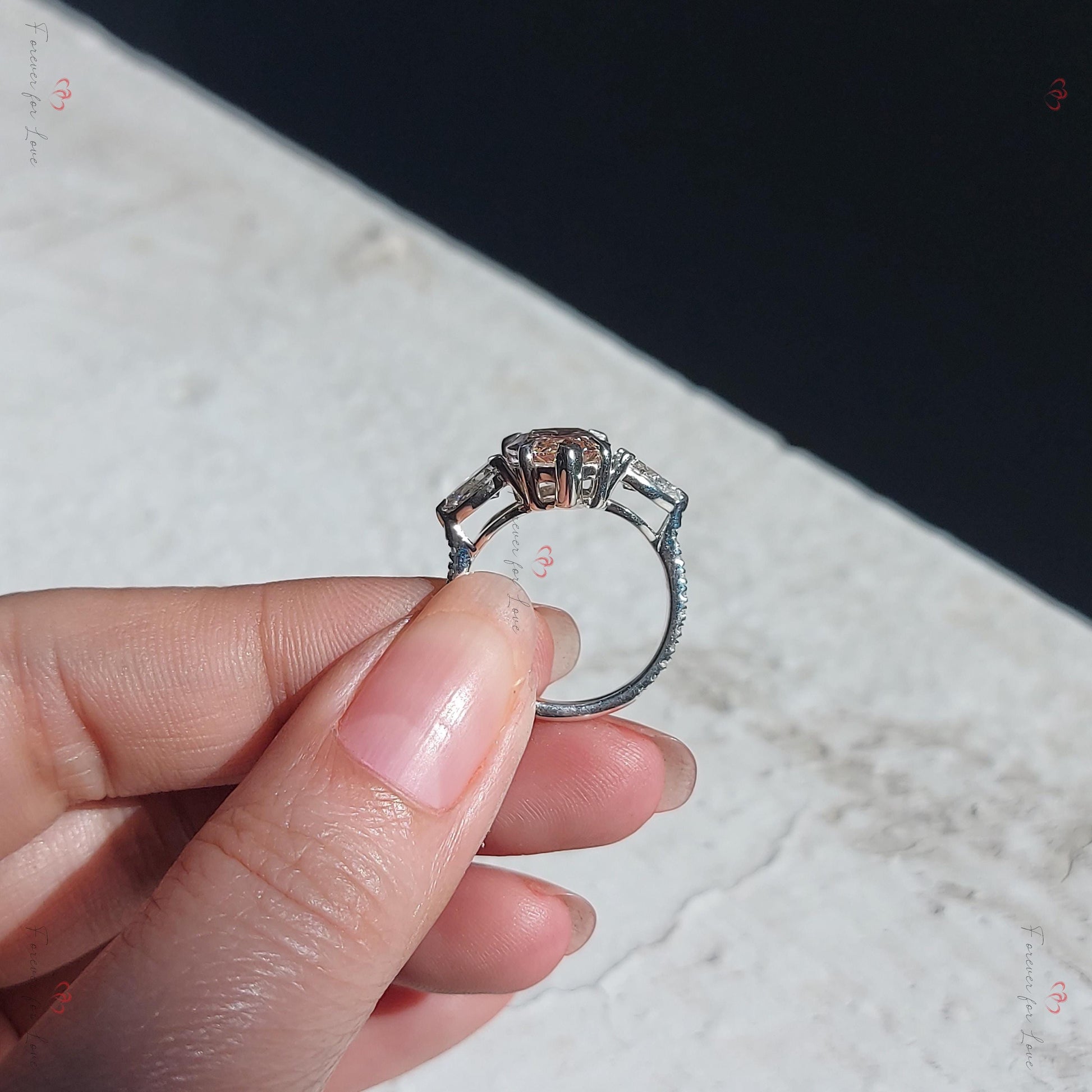 Pear Lab Diamond Three Stone Engagement Ring