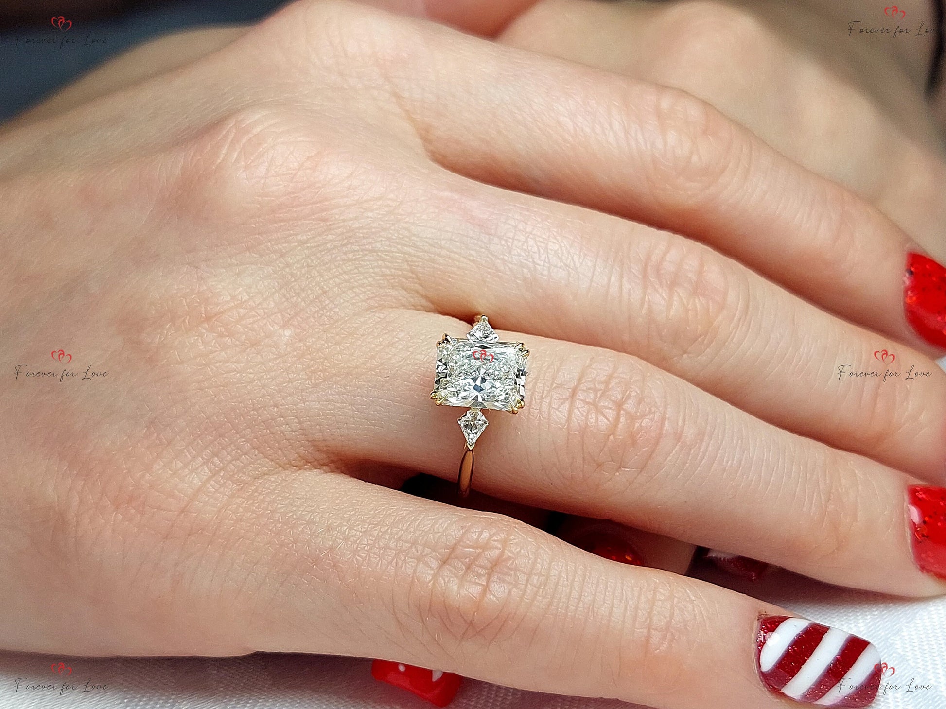 2 Ct IGI Certified Radiant Lab Diamond Three Stone Engagement Ring