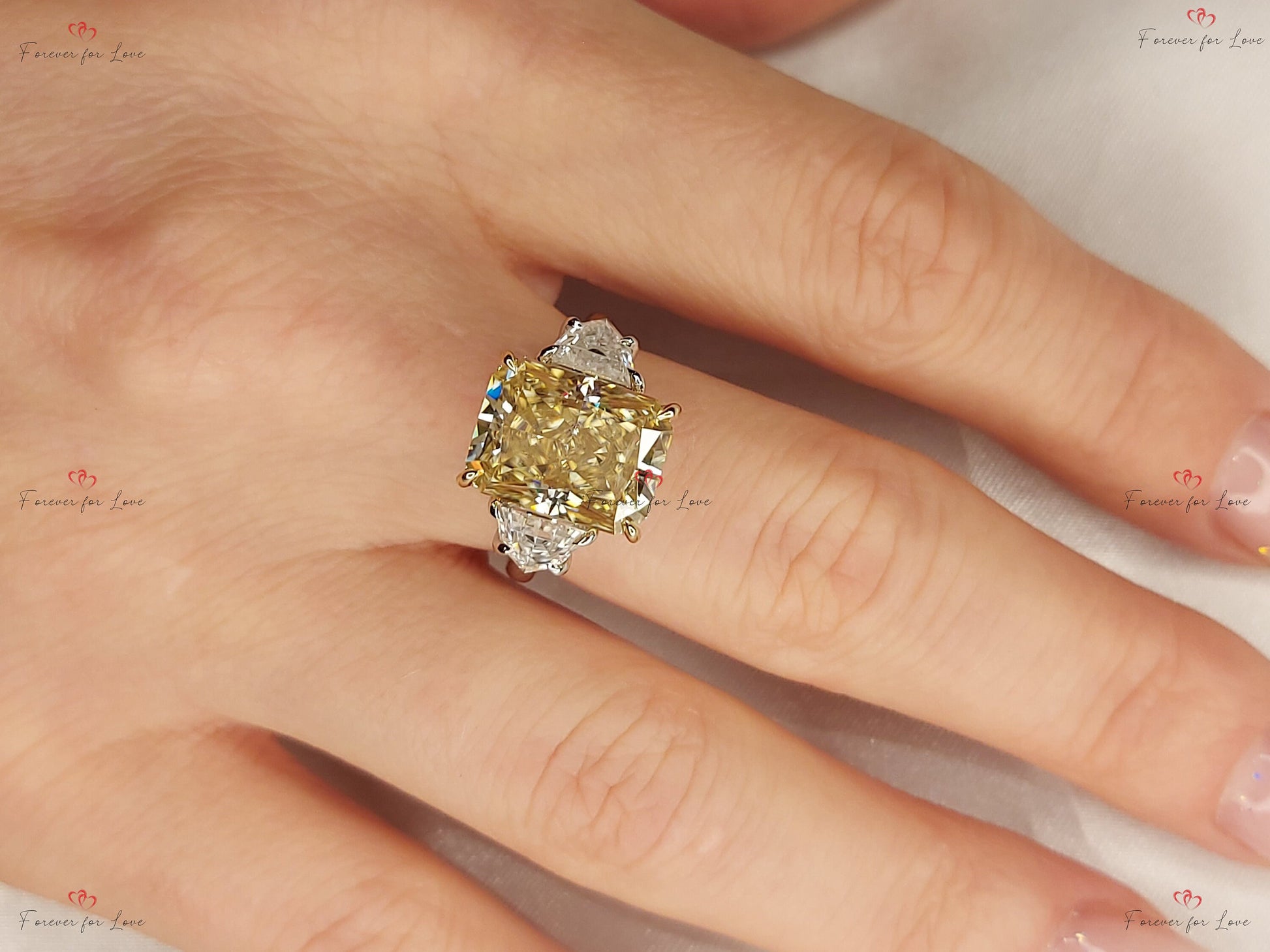 6 Ct Radiant Yellow Diamond, Moissanite Engagement Ring