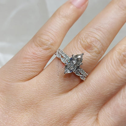 1.5 Carat Marquise Diamond Engagement ring set, Vintage Diamond Stacking ring Diamond ring,14K/18K Yellow Gold Dainty Bridal set.