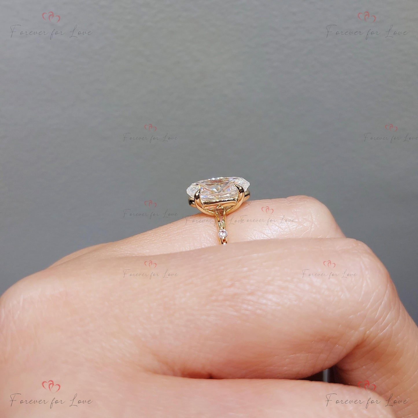 4 Ct Oval Hidden Halo VVS Moissanite & Diamond Ring Oval cut 1Ct Moissanite Brilliant Cut engagement ring in 935 Argentium Silver — custom handcrafted by Forever For Love