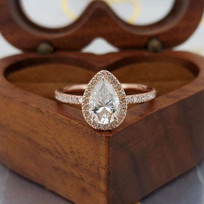 1.5 Ct Pear Moissanite Halo Engagement Ring