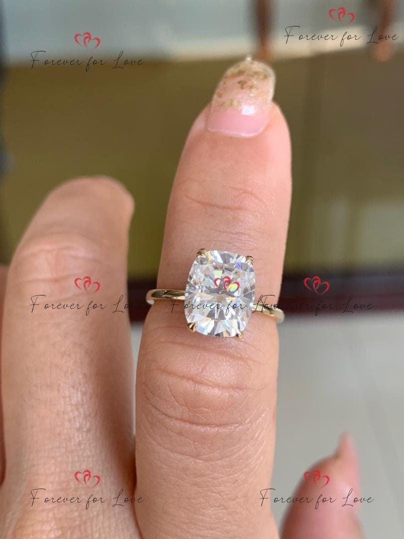Cushion Moissanite Hidden Halo Engagement Ring