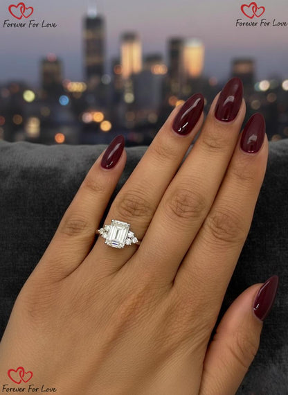 3.30 Ct IGI Certified Emerald Lab Diamond Engagement Ring