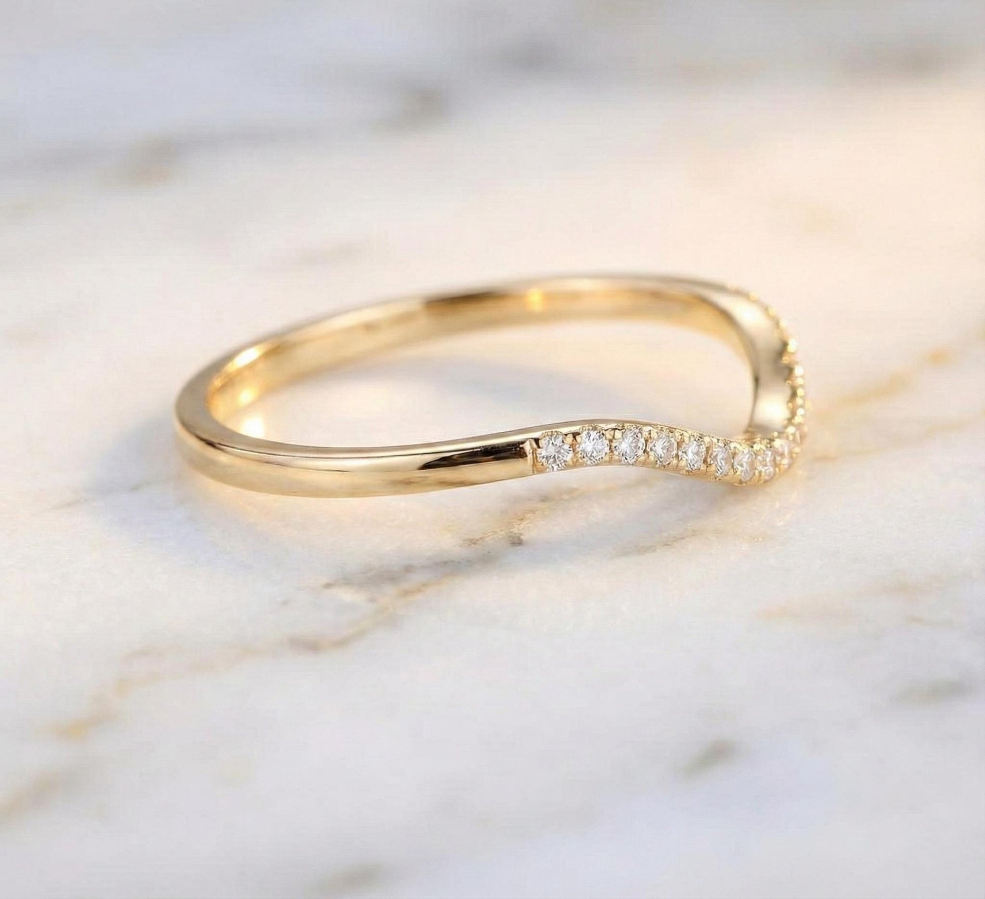Round Lab Grown Diamond Curved Ring Sustainable Wedding Band for Women Lab Create Diamond Band Ring Anniversary Gift for Wife