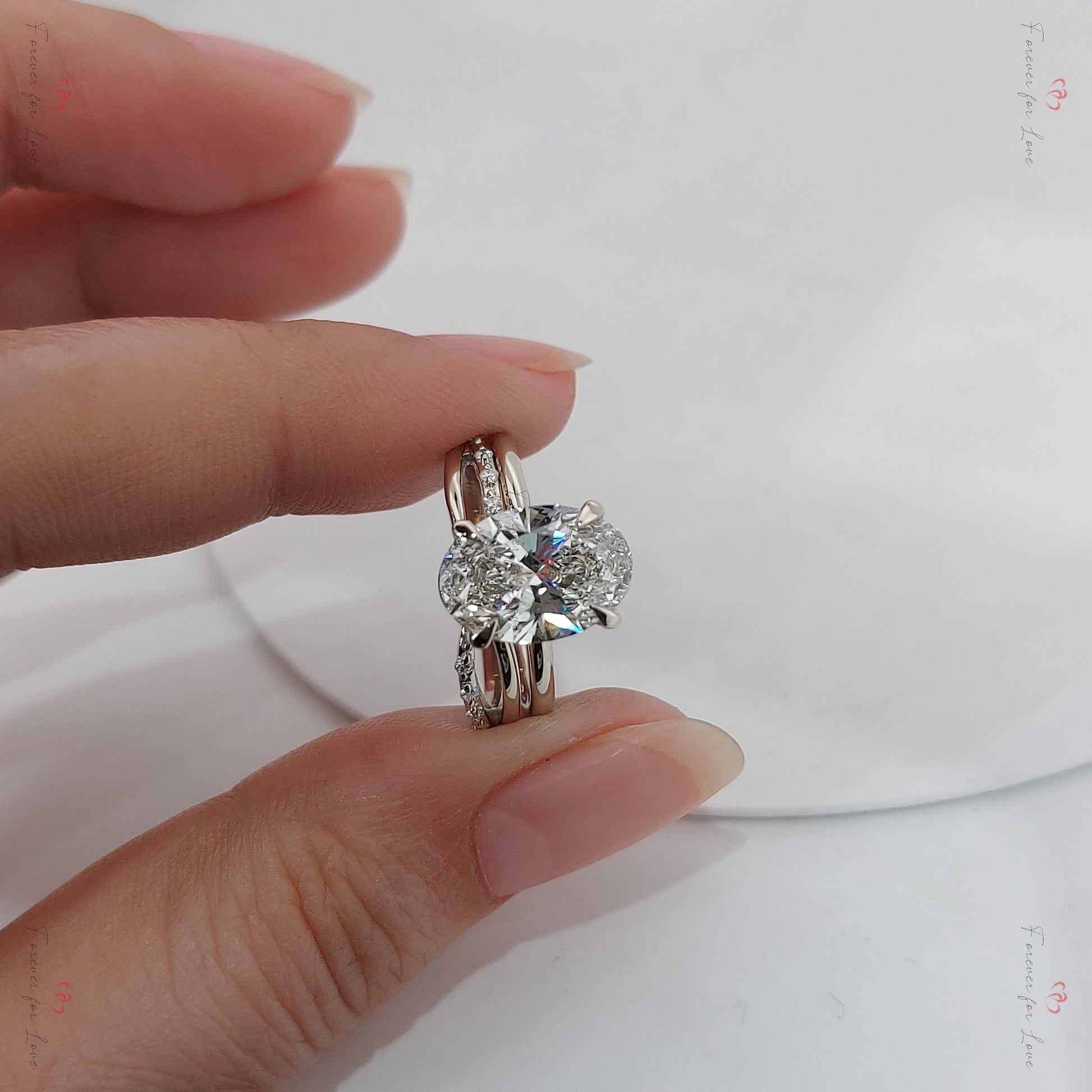 3 Ct Oval Lab Diamond Hidden Halo Engagement Ring