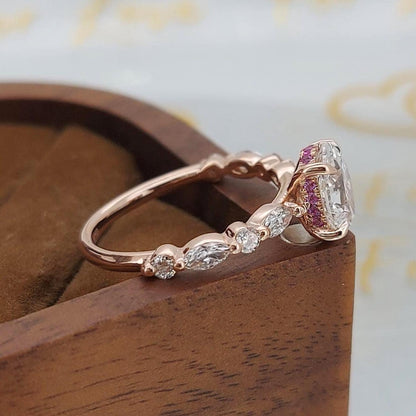 IGI Certified Oval Pink Diamond, Sapphire Halo Ring