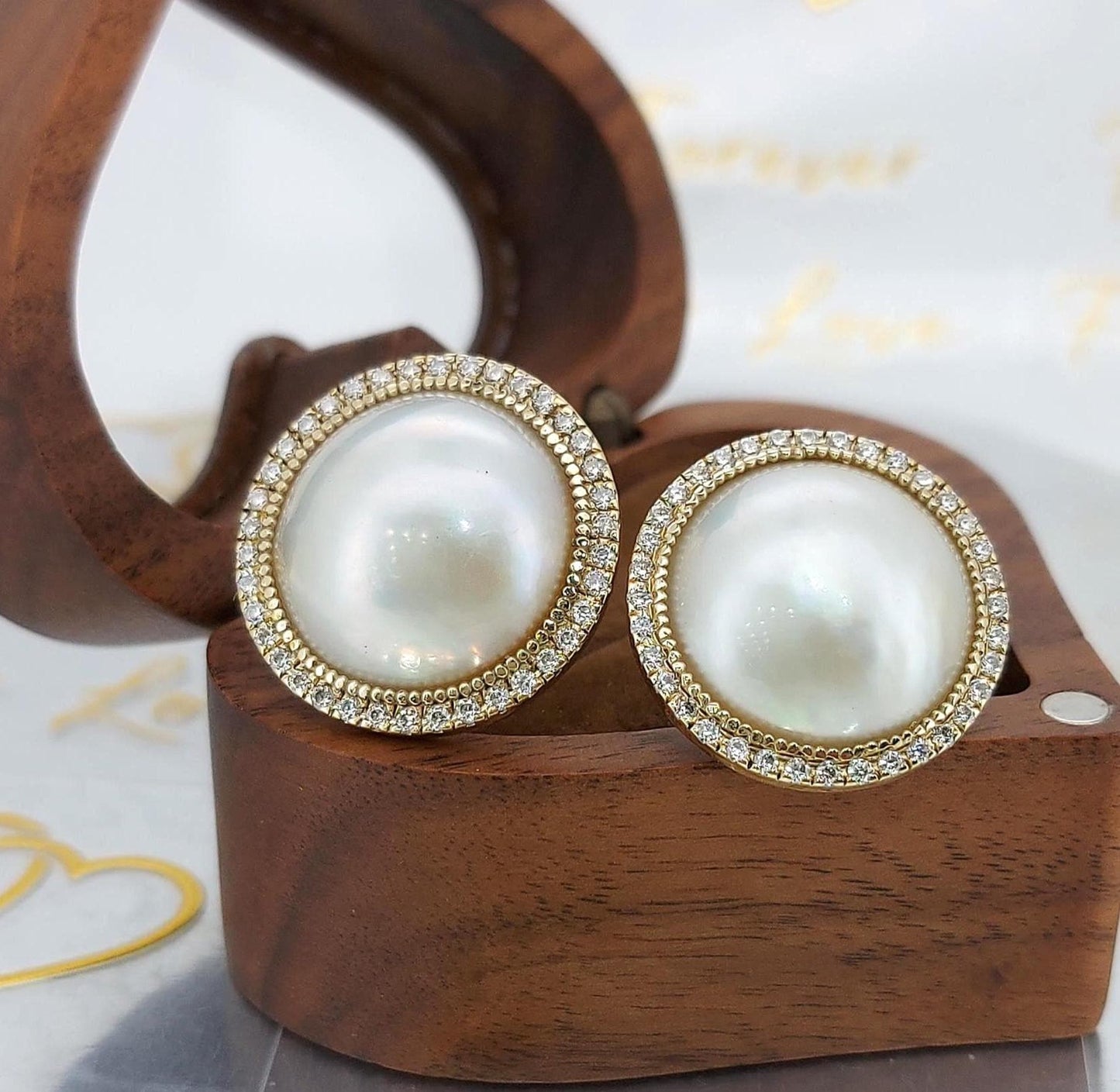 Unique Pearl Stud Earrings, Freshwater Pearl Earrings, Pearl with Diamond Earrings, Everyday Earrings, Bridal Jewelry, Gift for Her Moissanite engagement ring in Gold or Platinum — custom handcrafted by Forever For Love