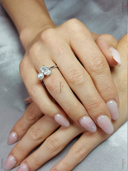 2.5 Ct Oval Diamond, Moissanite, Pearl Engagement Ring