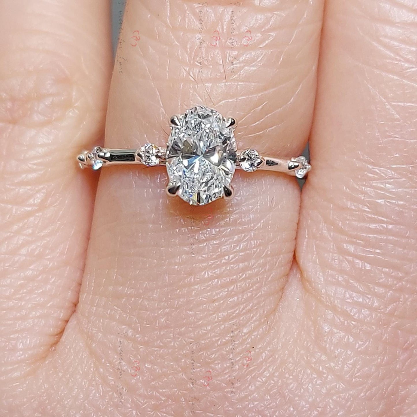 1 Ct Oval Lab Diamond Engagement Ring with Marquise Accents Oval cut 1Ct Moissanite Brilliant Cut engagement ring in 935 Argentium Silver — custom handcrafted by Forever For Love