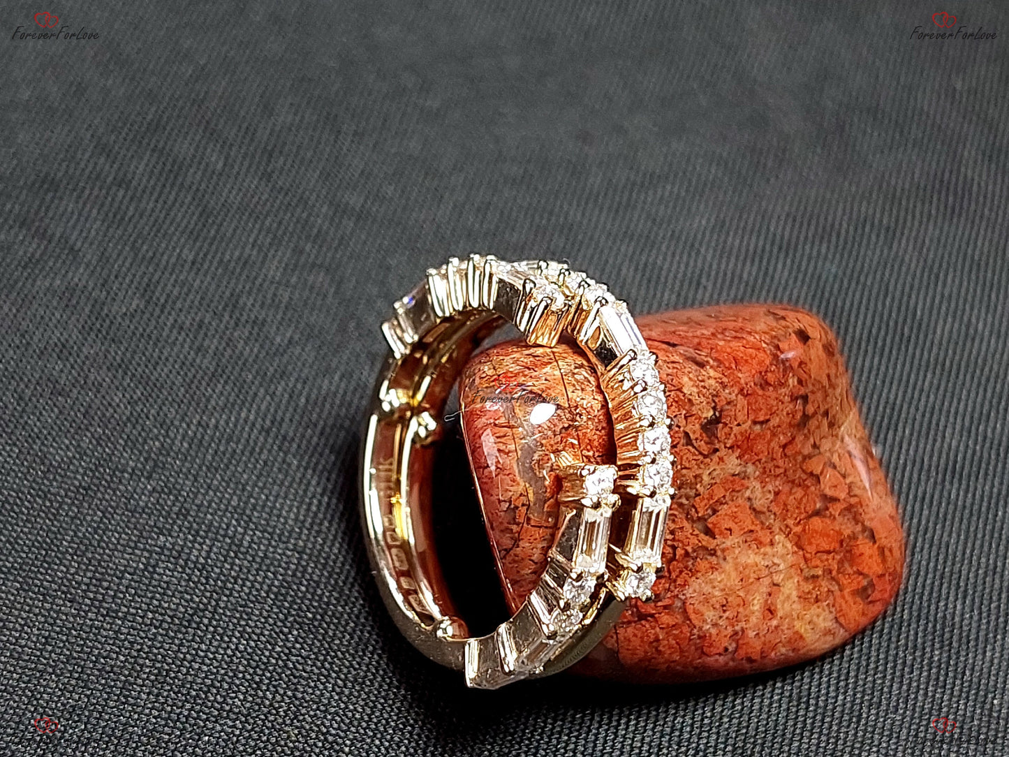 Vintage Open wedding band baguette Moissanite wedding band stacking matching ring Baguette Cuff Ring Bridal Promise Gift for her.