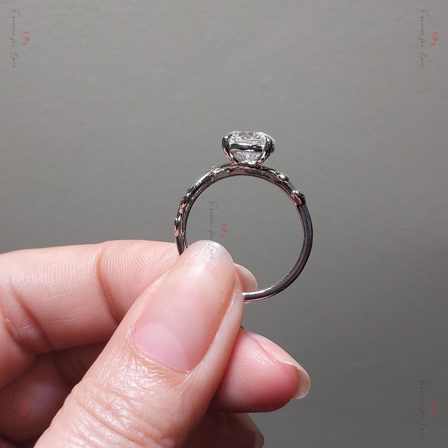 3 Ct IGI Certified Lab Diamond Engagement Ring Round cut 1Ct Moissanite Brilliant Cut engagement ring in 935 Argentium Silver — custom handcrafted by Forever For Love
