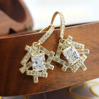 1.5 TCW Radiant-, Baguette- und Runddiamant-Ohrhänger, Labor-Diamant-Hakenohrringe, Diamant-Ohrringe für Frauen und Mädchen, Perfektes Geschenk