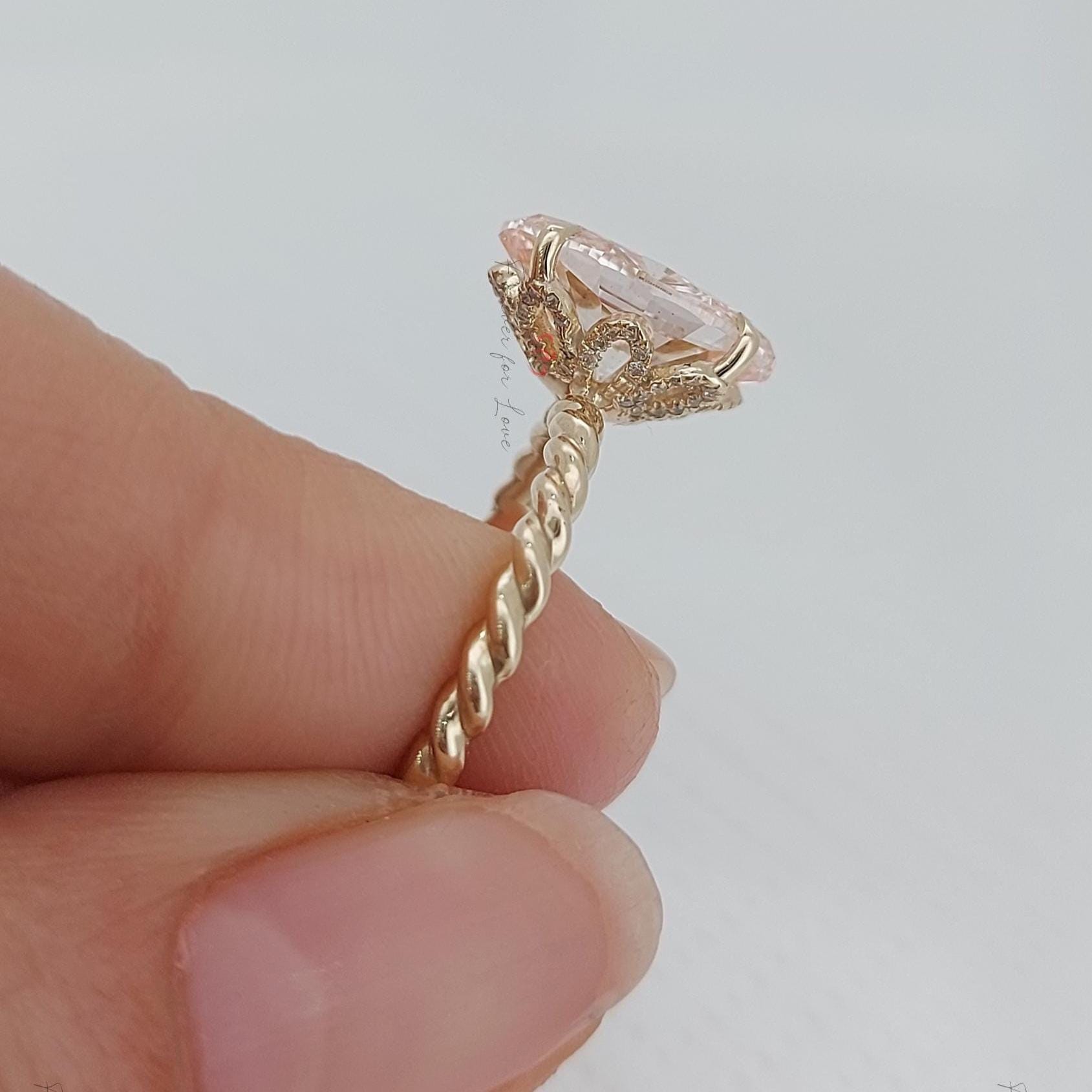 3 Ct Oval Pink Lab Diamond Engagement Ring