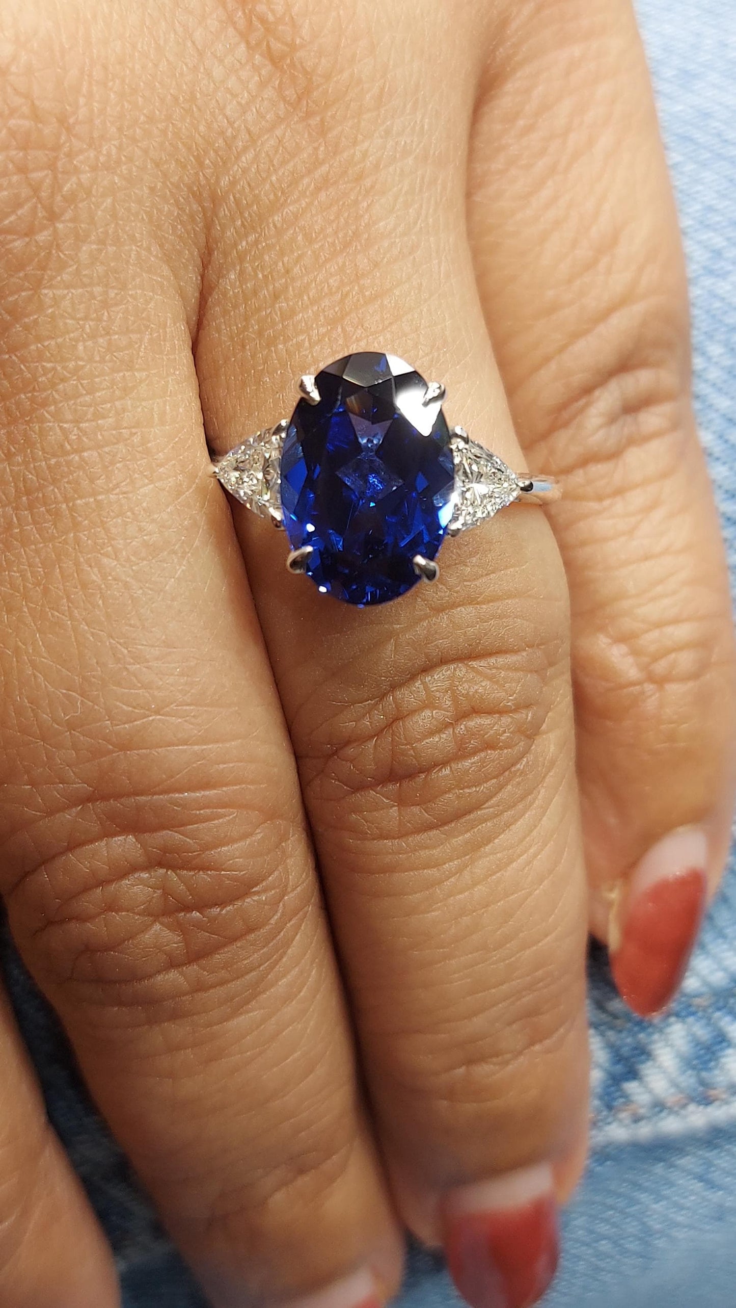 Oval Blue Diamond, Sapphire Halo Engagement Ring Oval cut 1Ct Natural Sapphire engagement ring in 935 Argentium Silver — custom handcrafted by Forever For Love