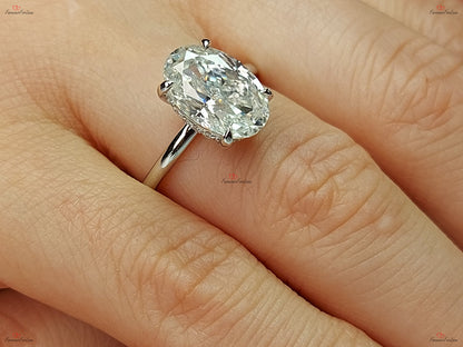 4 Ct Oval Diamond, Moissanite Hidden Halo Engagement Ring