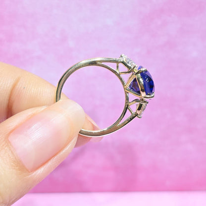 Oval Blue Diamond, Sapphire Hidden Halo Engagement Ring