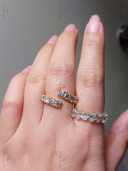 Round Diamond Lab Grown Half Eternity Band Certified Round Diamond Band Yellow Gold Diamond Statement Ring For her, Gift for mom
