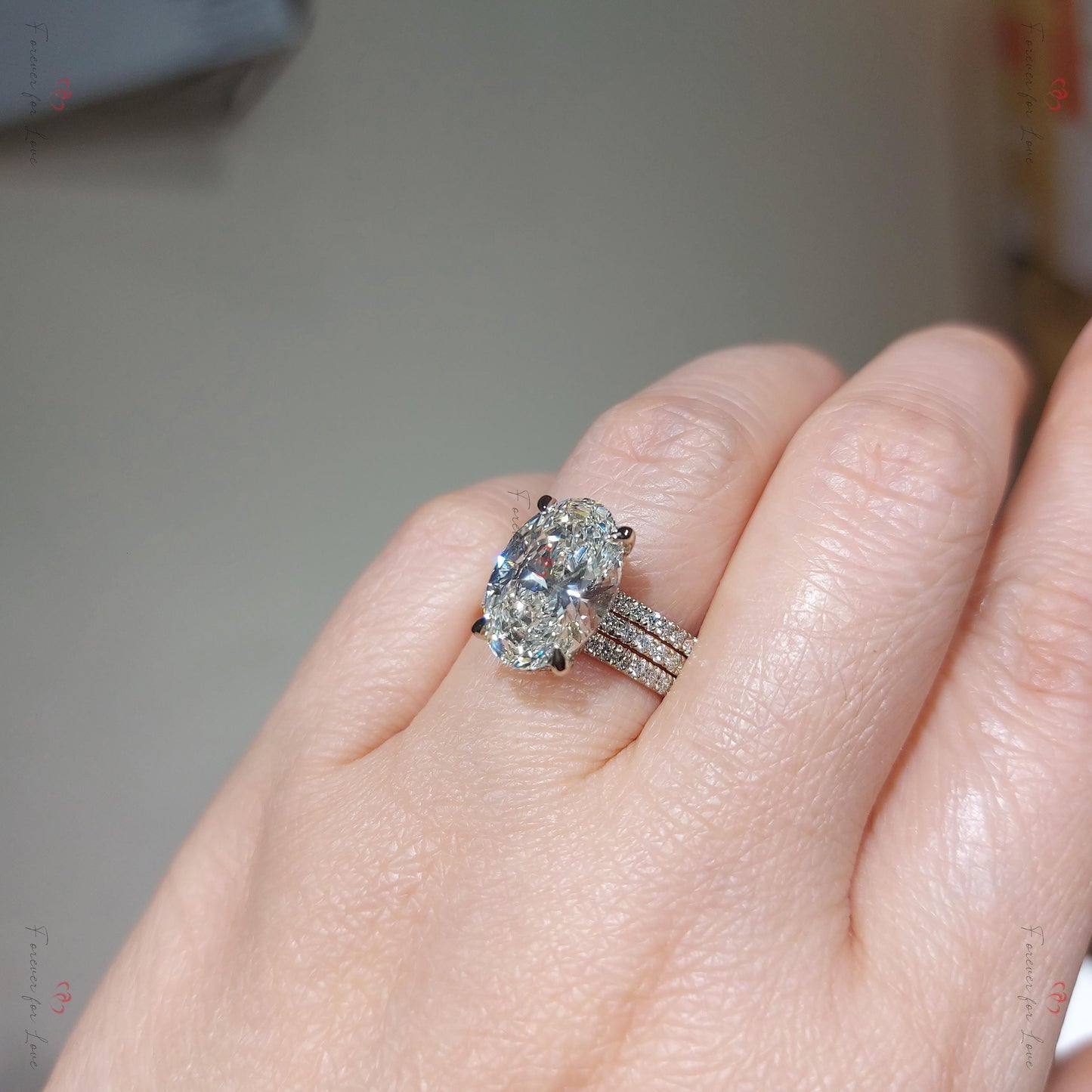 4.5 Ct Oval Lab Diamond Eternity Band Oval cut Moissanite Brilliant Cut engagement ring in 935 Argentium Silver — custom handcrafted by Forever For Love