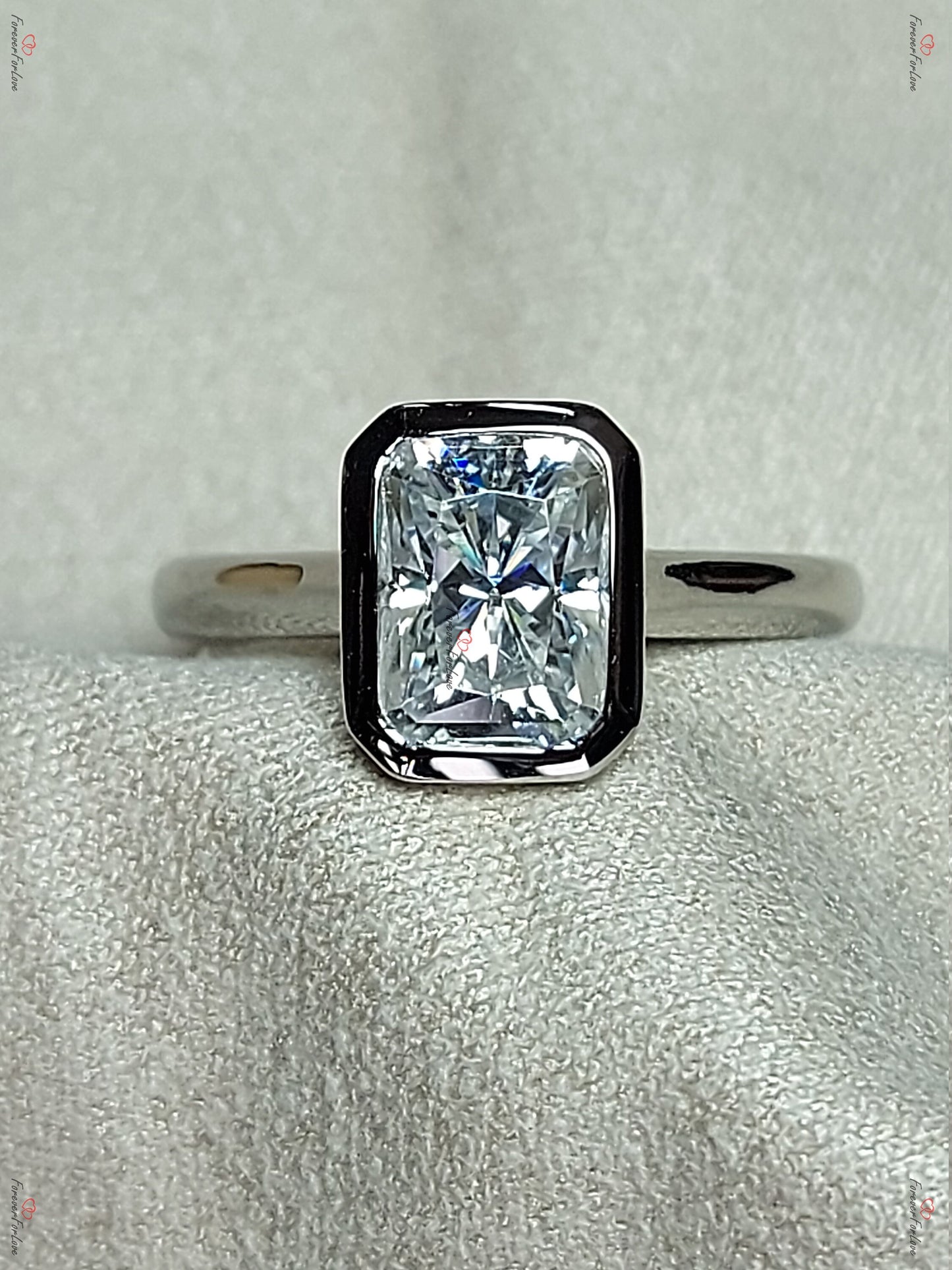 1.5 Ct Radiant Moissanite Solitaire Engagement Ring Radiant cut 1Ct Moissanite Brilliant Cut engagement ring in 935 Argentium Silver — custom handcrafted by Forever For Love