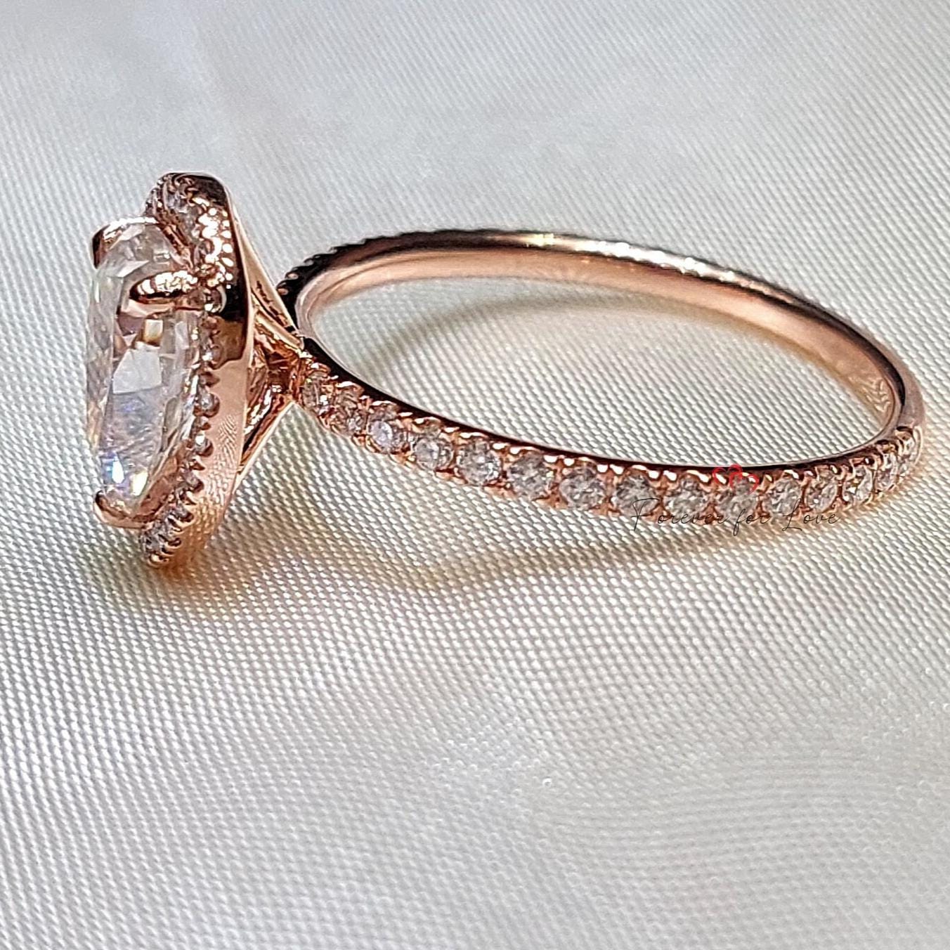 Pear Moissanite Halo Engagement Ring Pear cut 1Ct Moissanite Brilliant Cut engagement ring in 935 Argentium Silver — custom handcrafted by Forever For Love