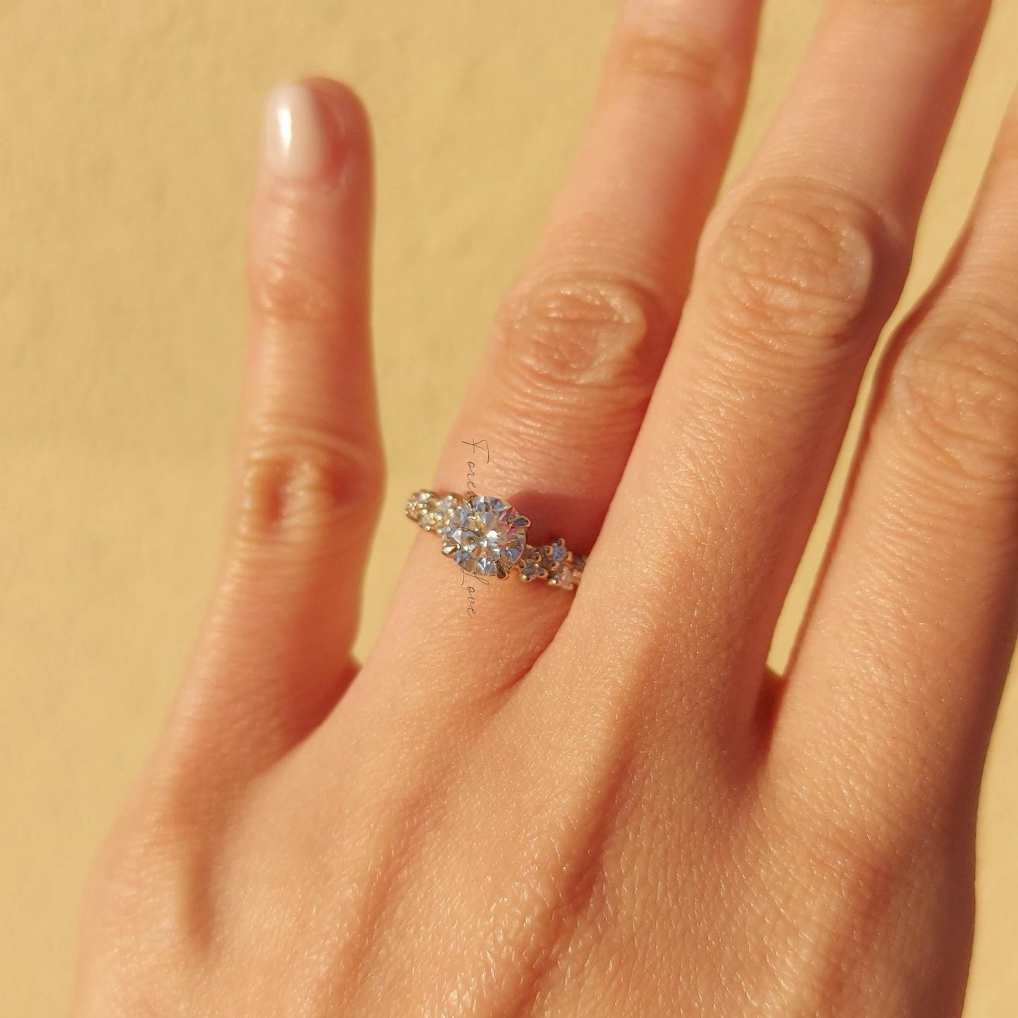1 Ct Round Natural Diamond Engagement Ring Round cut 1Ct Moissanite Brilliant Cut engagement ring in 935 Argentium Silver — custom handcrafted by Forever For Love