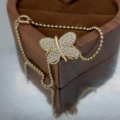 14k Gold Diamant Schmetterlingsarmband, Massives Gold Schmetterlings-Charm-Armband, Diamant-Schmetterlingsarmband, Gold-Diamantarmband, Perfektes Geschenk