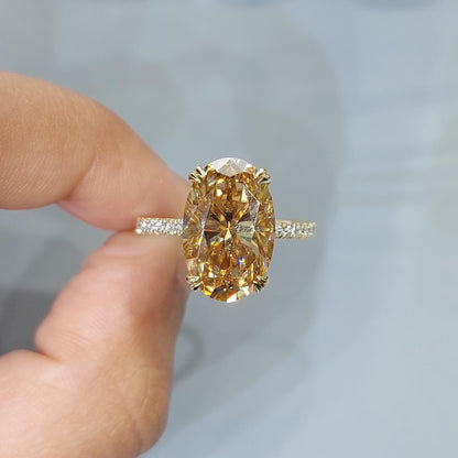 5.5 Ct Oval Yellow Moissanite Hidden Halo Engagement Ring