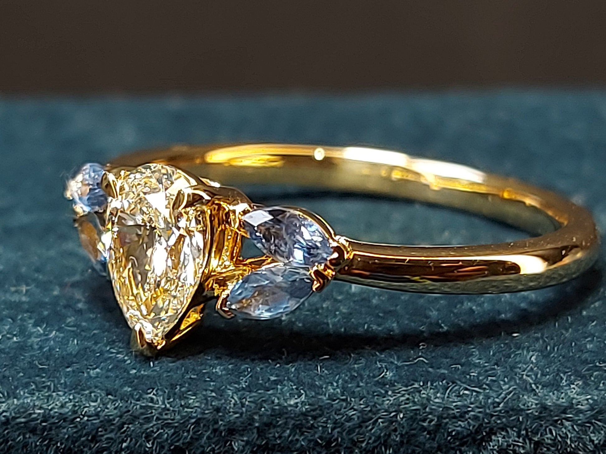 0.8 Ct GIA Certified Pear Diamond, Sapphire Engagement Ring