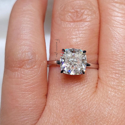 2.2 Ct Cushion Moissanite Hidden Halo Engagement Ring